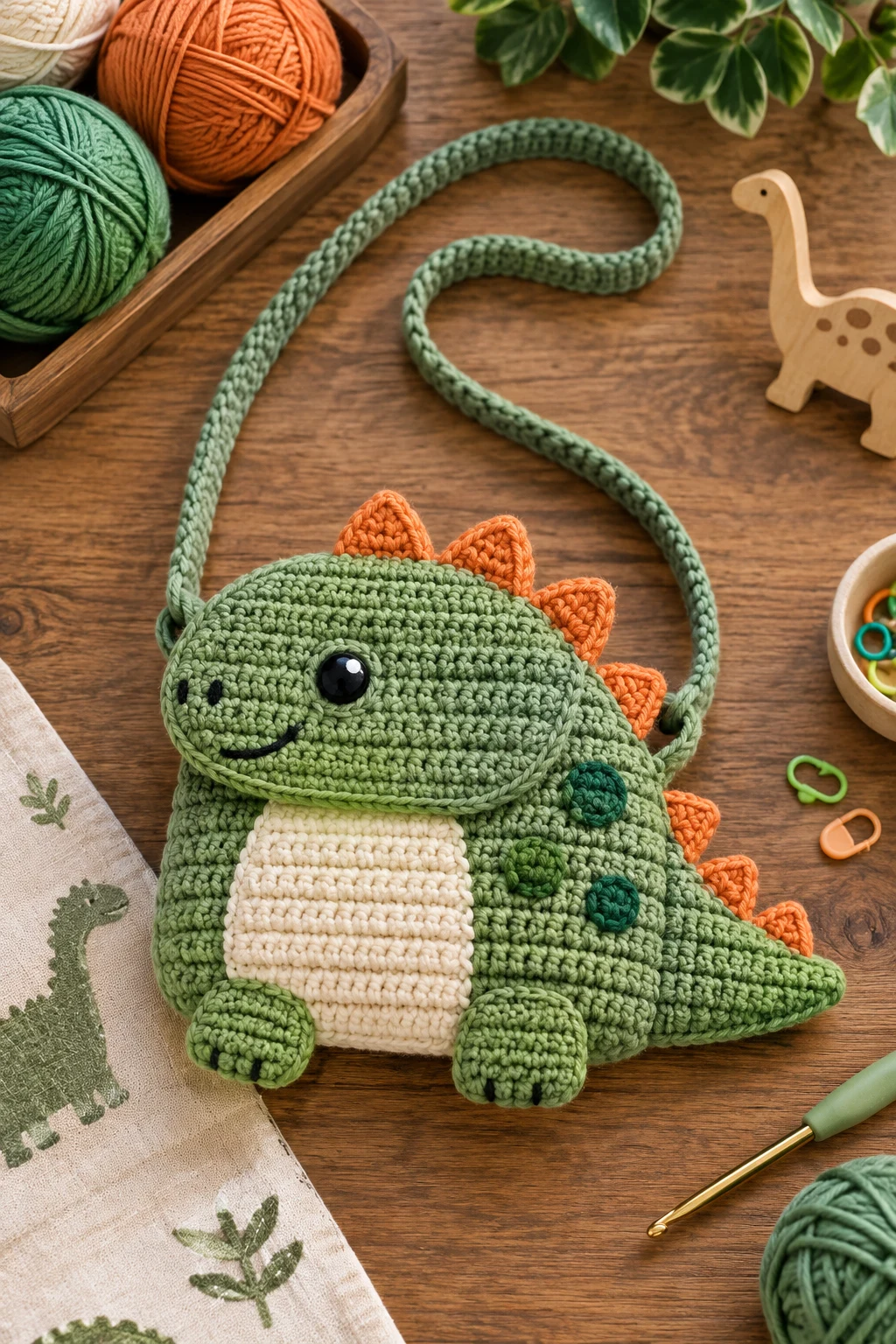 Dinosaur Adventure Crossbody — crochet kids bag style outfit