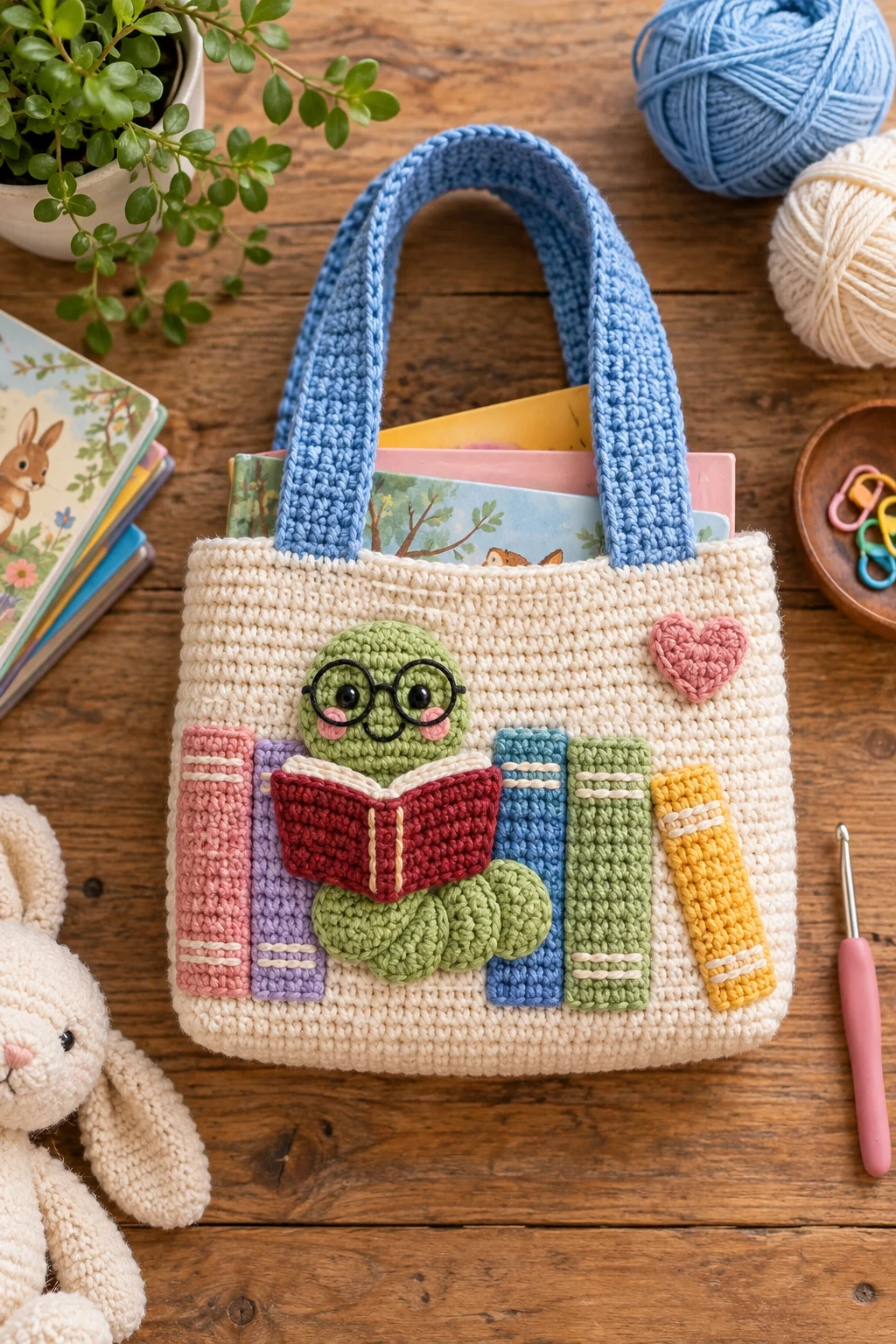 Little Bookworm Library Tote — crochet kids bag style outfit