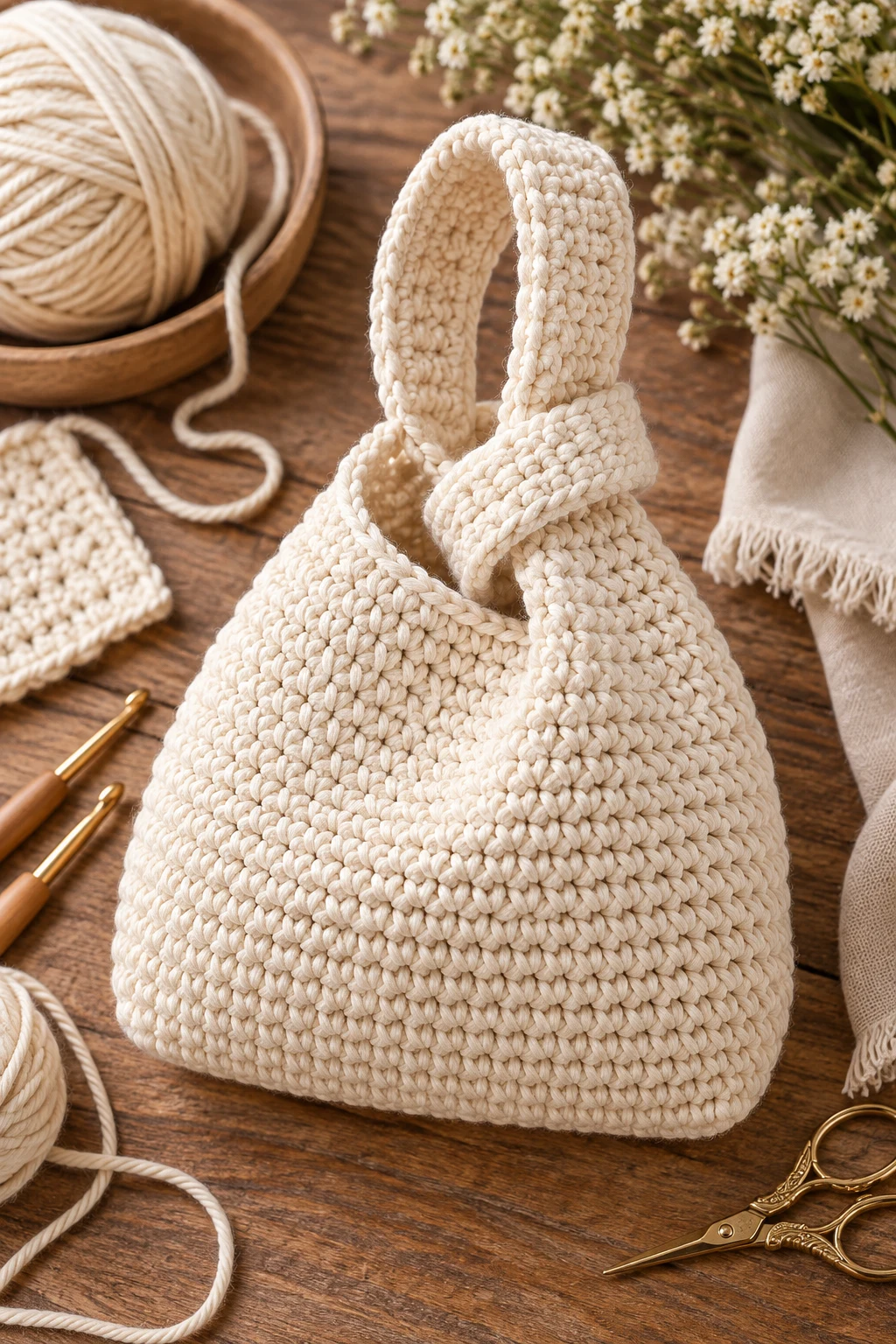 Classic Cream Crochet Knot Bag — crochet knot bag style outfit