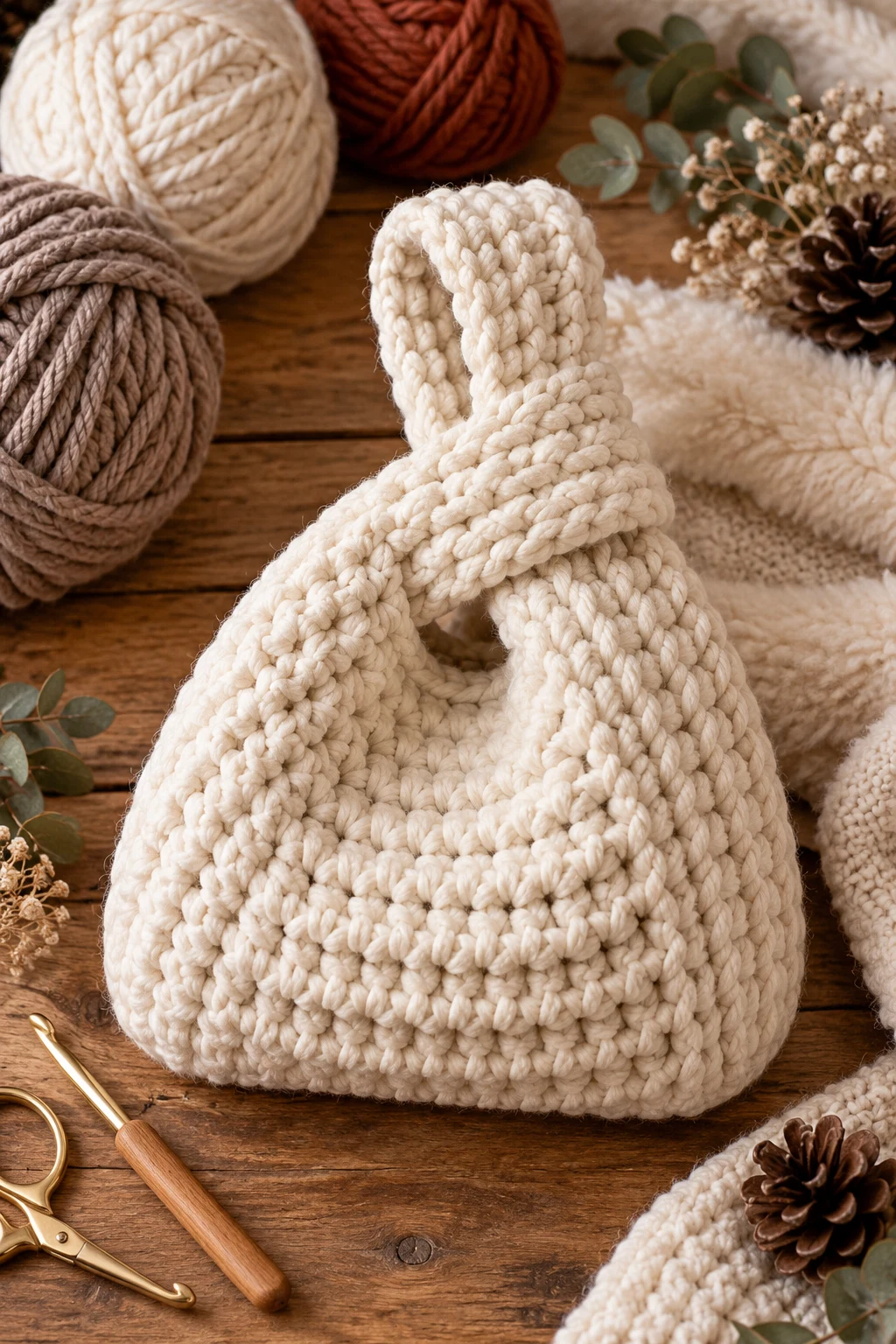 Chunky Winter Crochet Knot Bag — crochet knot bag style outfit