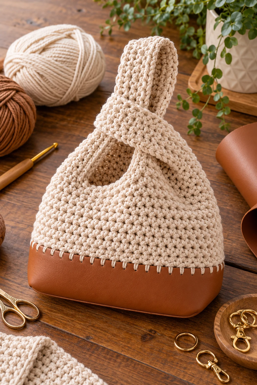 Crochet Knot Bag With a Leather-Style Base — crochet knot bag style outfit
