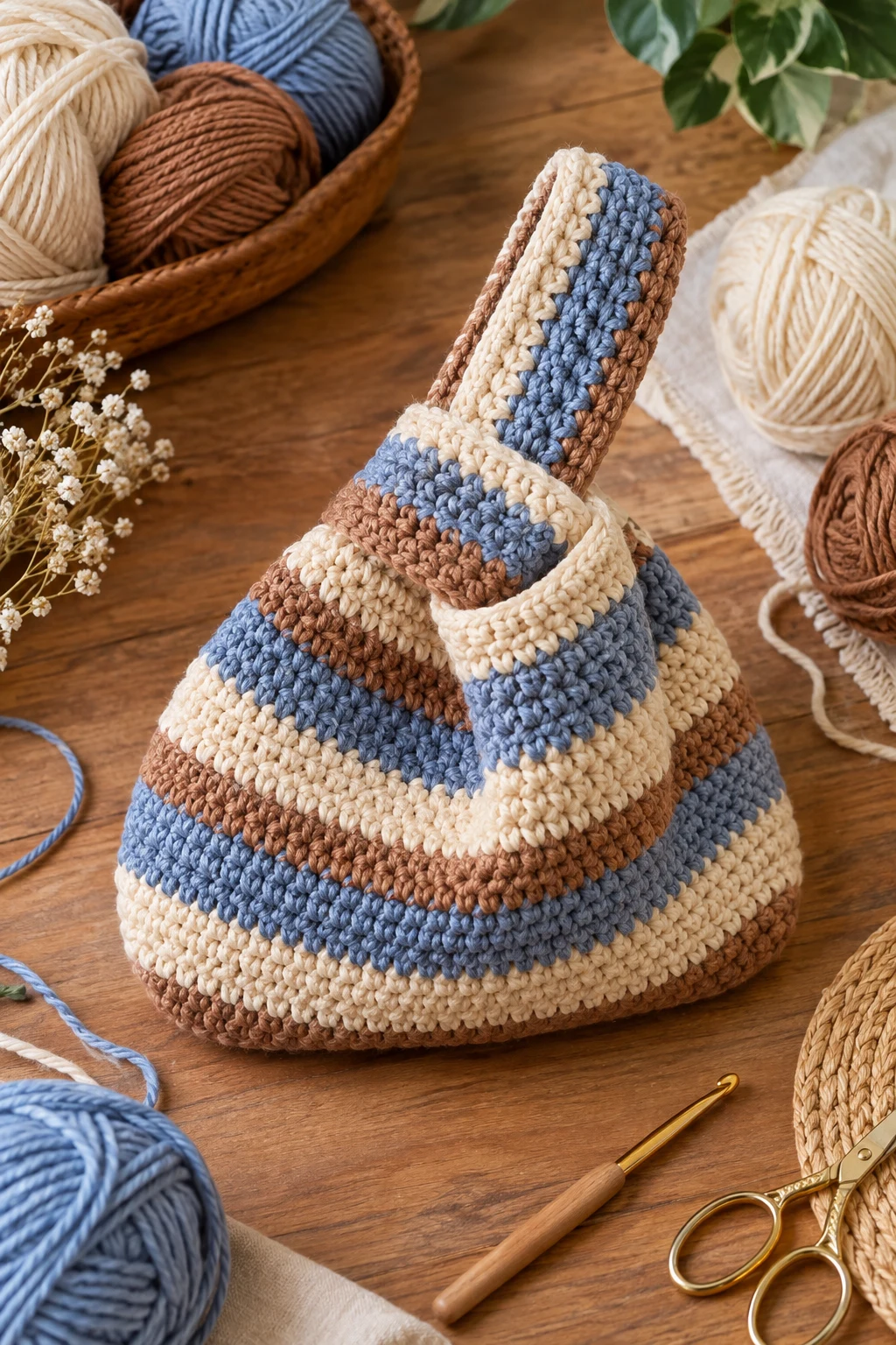 Striped Crochet Knot Bag Pattern — crochet knot bag style outfit
