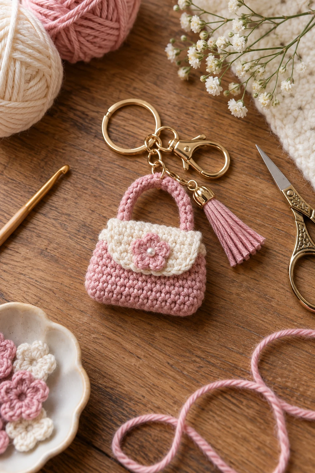 Tiny Keychain Mini Bag — crochet little bag style outfit