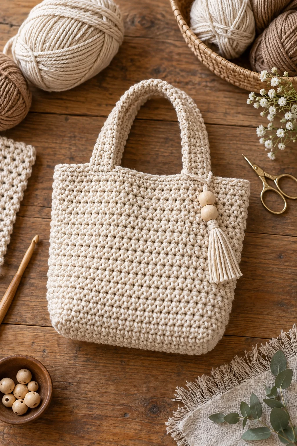 Minimalist Neutral Mini Tote — crochet little bag style outfit