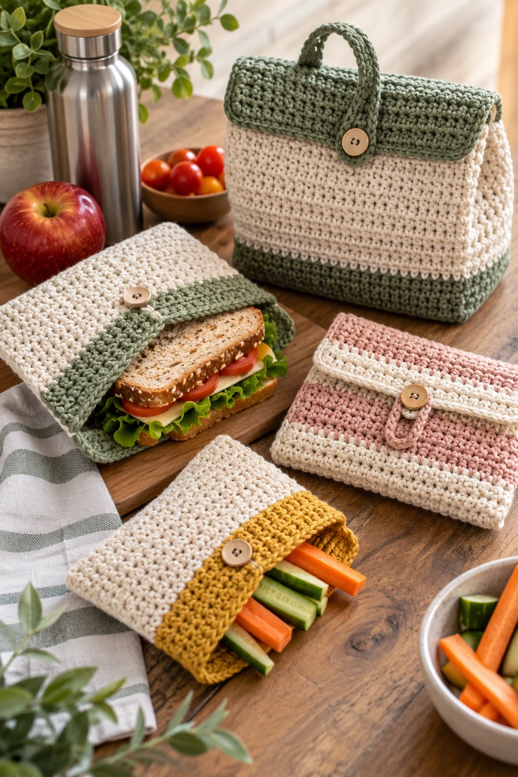 Crochet Sandwich Bag Set — crochet lunch bag style outfit