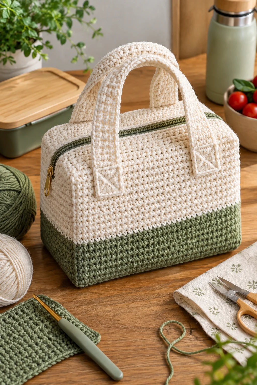 Structured Crochet Lunch Box With Handles — crochet lunch bag style outfit