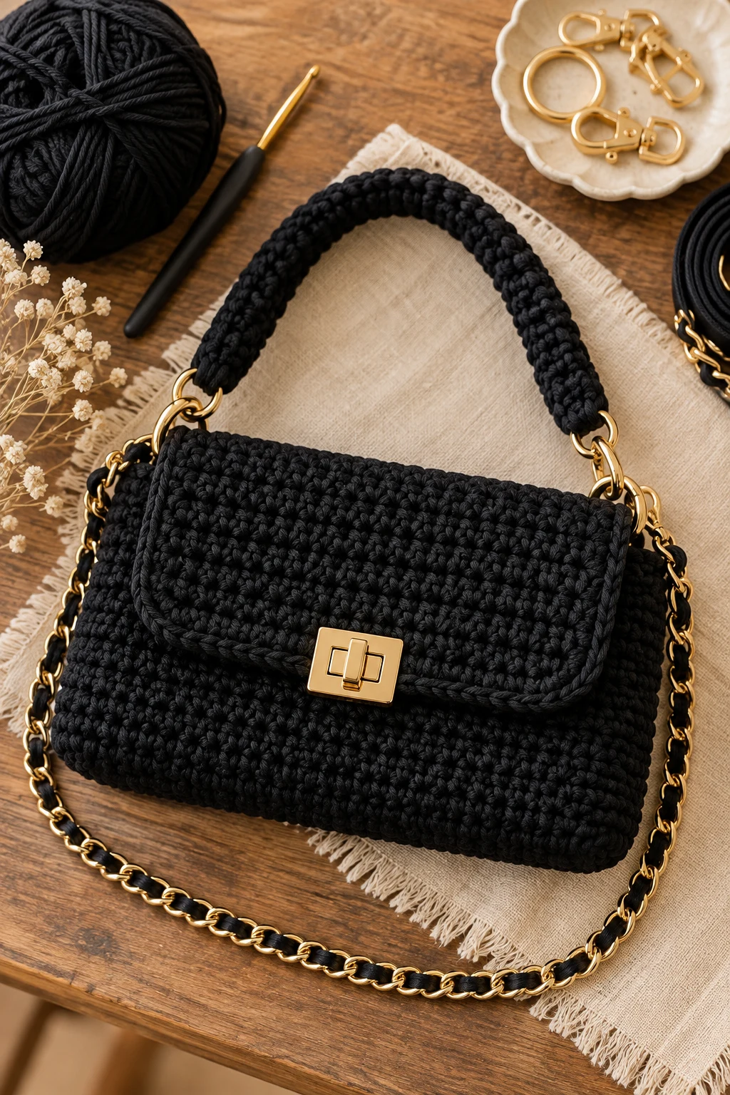 Classic Black Crochet Luxury Bag — crochet luxury bag style outfit