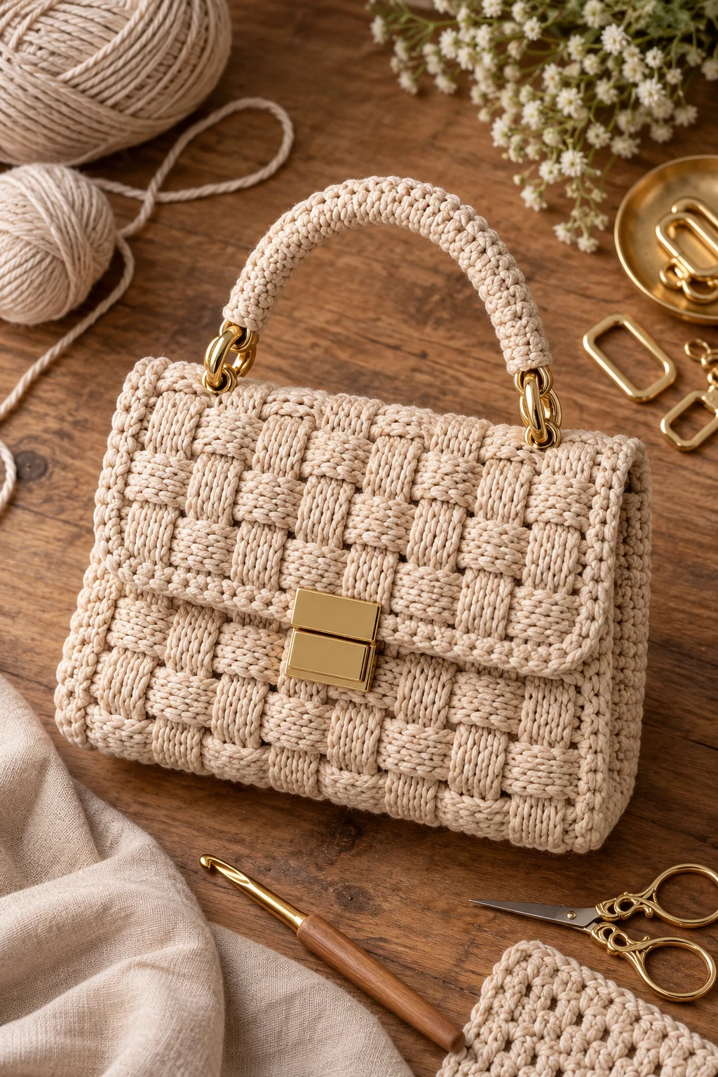 Crochet Designer Bag With Woven Texture — crochet luxury bag style outfit