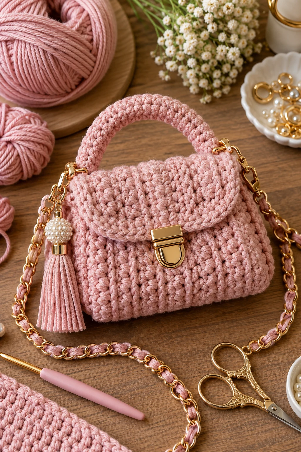 Blush Pink Mini Crochet Luxury Bag — crochet luxury bag style outfit