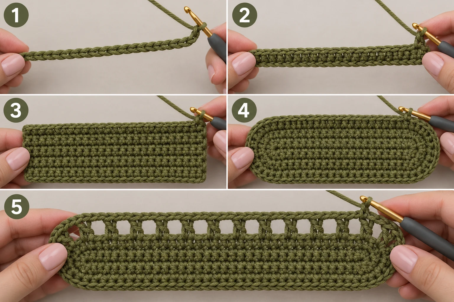 Steps 1–5 — crochet market bag free pattern
