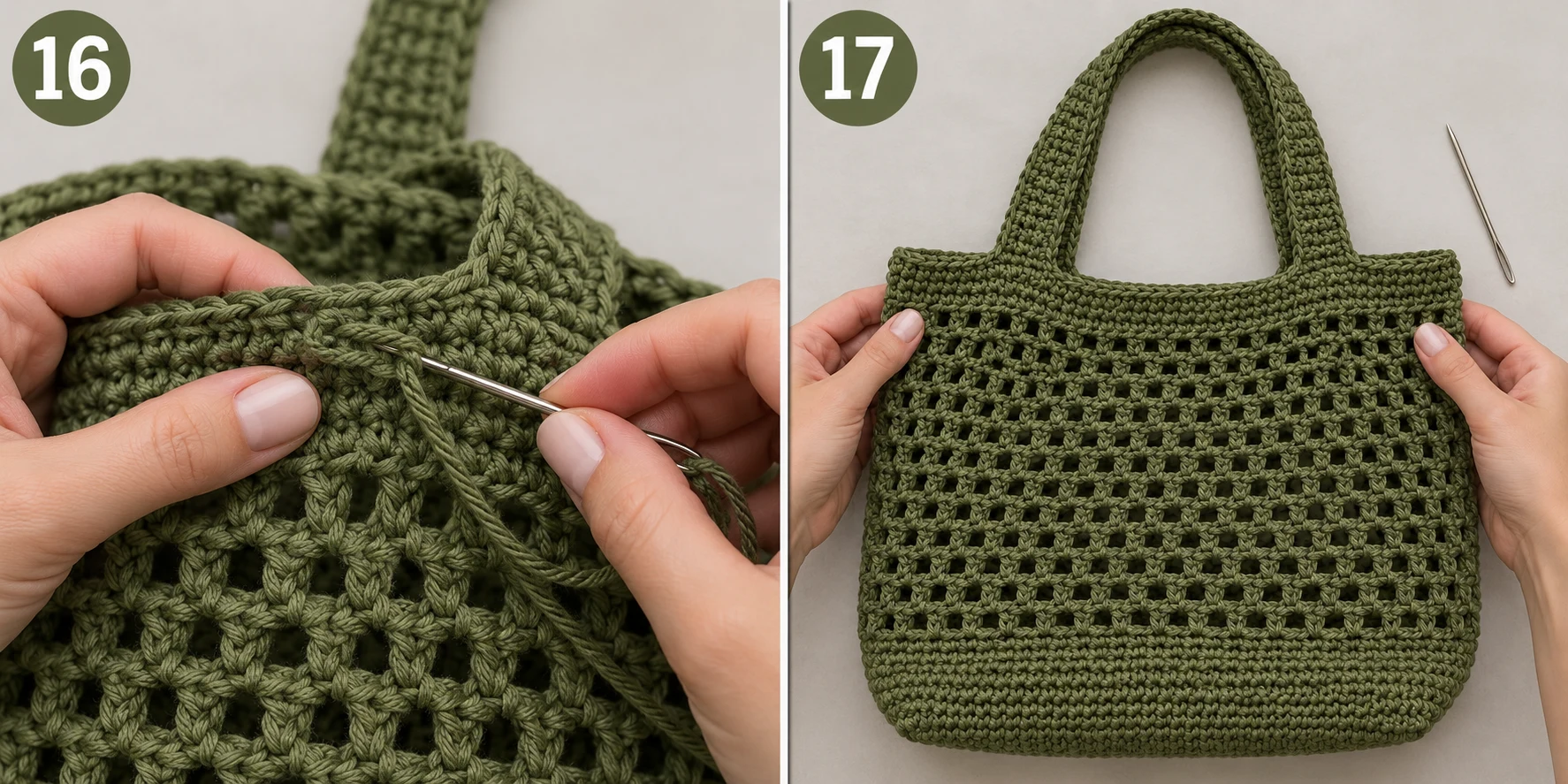 Steps 16–17 — crochet market bag free pattern