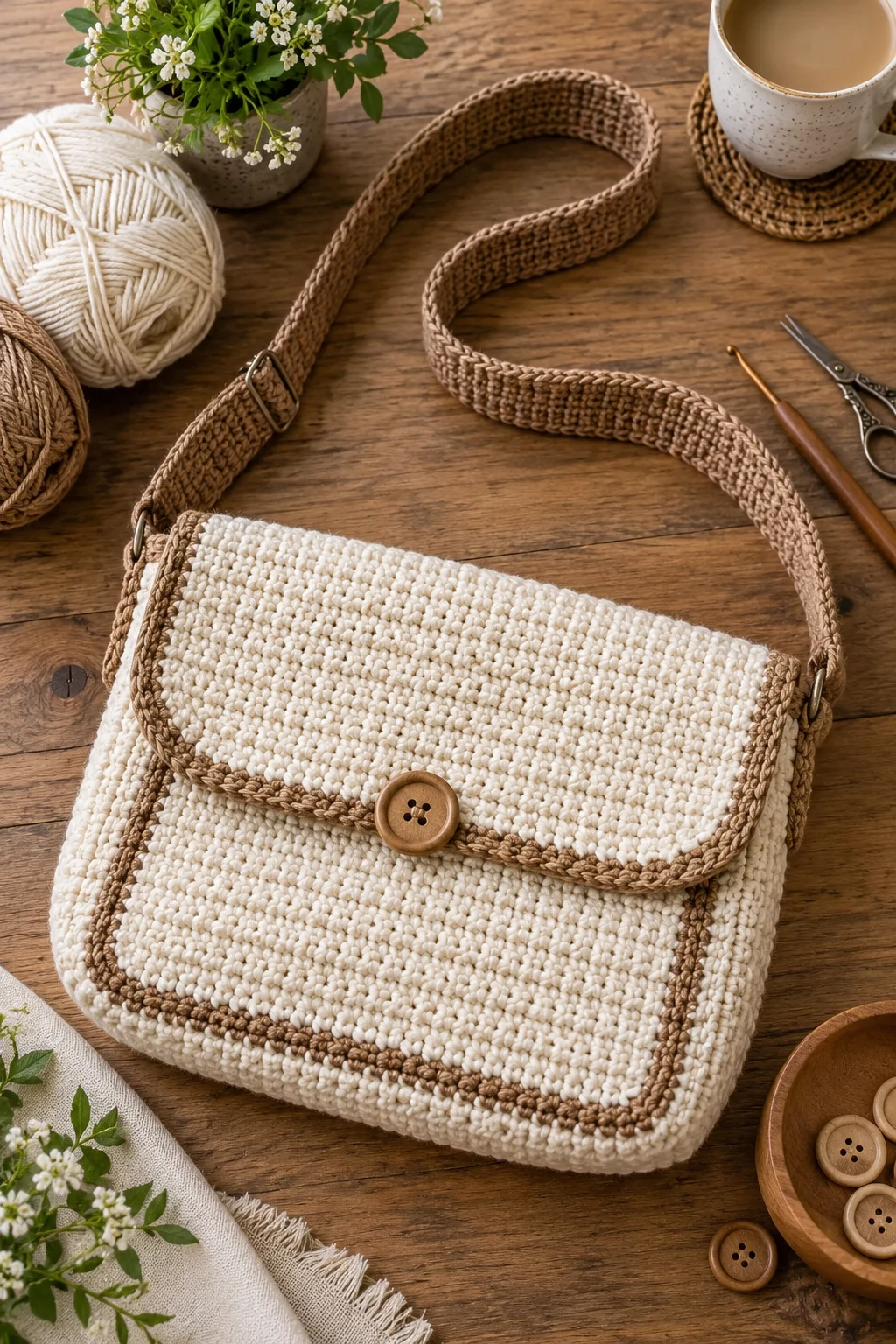 Classic Cream Crochet Messenger Bag — crochet messenger bag style outfit