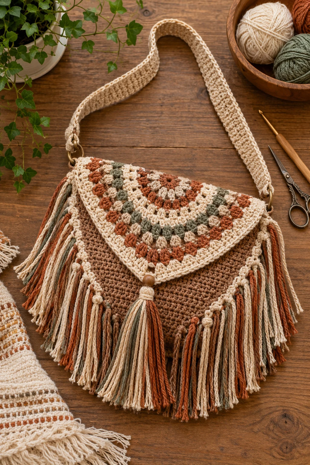Boho Fringe Messenger — crochet messenger bag style outfit