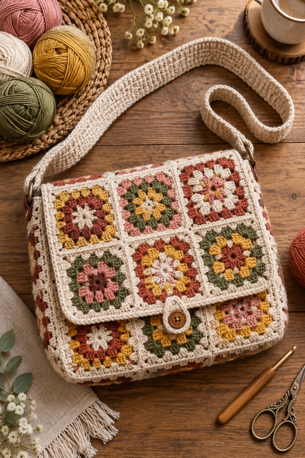 Crochet Messenger Bag Granny Square Style — crochet messenger bag style outfit