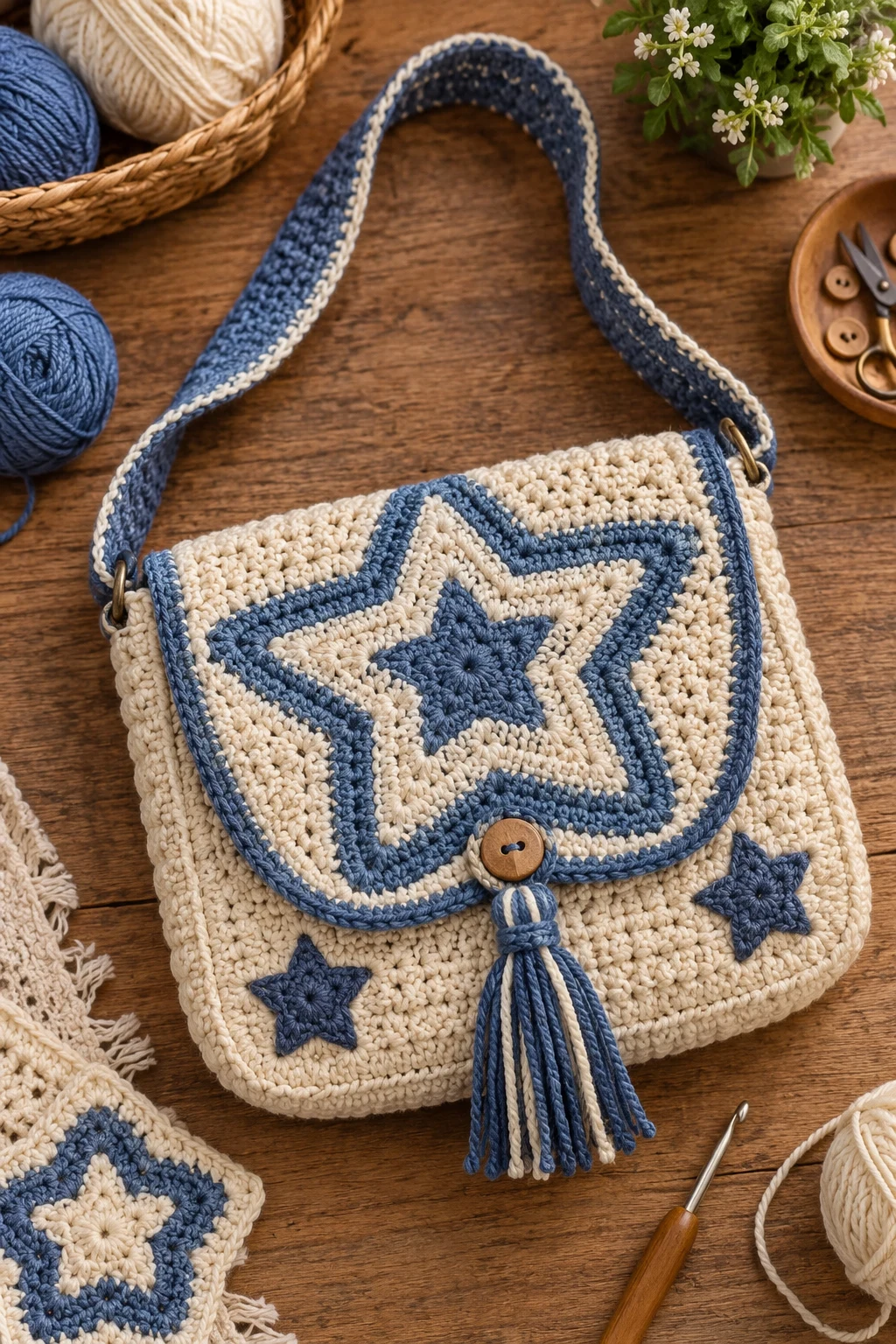 Crochet Star Messenger Bag — crochet messenger bag style outfit