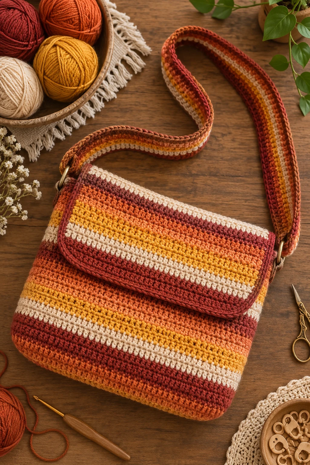 Sunset Stripe Shoulder Bag — crochet messenger bag style outfit