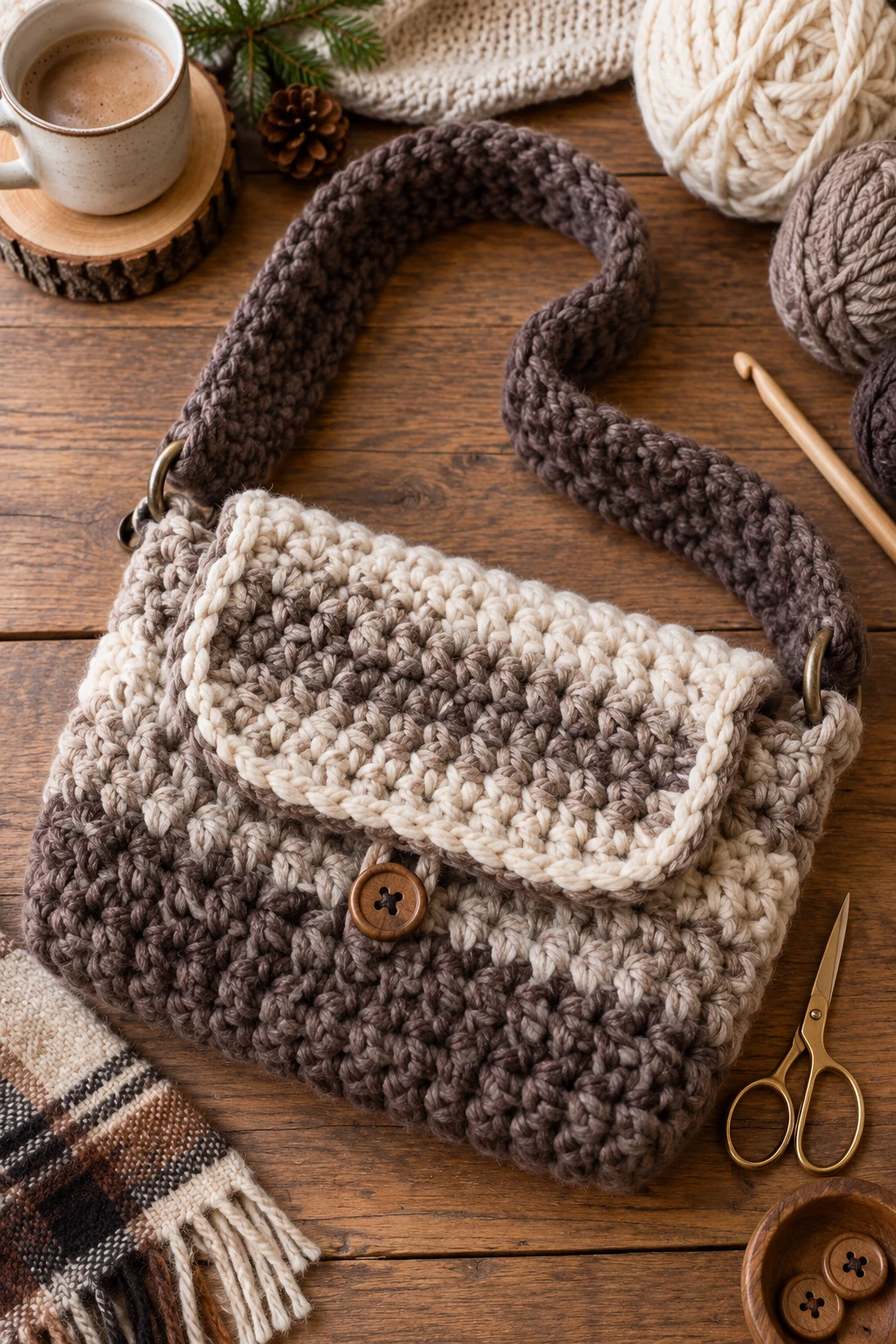 Chunky Winter Messenger — crochet messenger bag style outfit