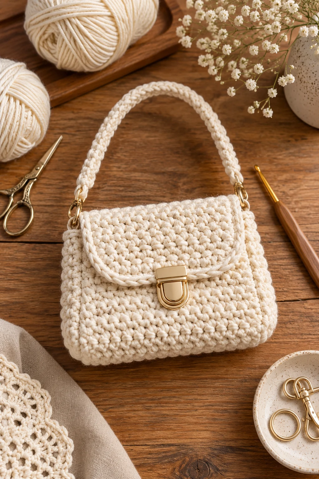 Classic Cream Crochet Mini Bag — crochet mini bag style outfit
