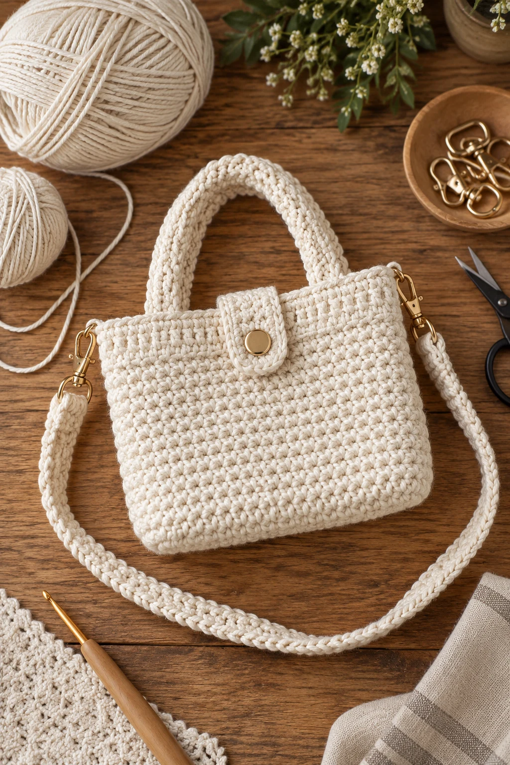 Classic Cream Crochet Mini Bag — crochet mini bag style outfit