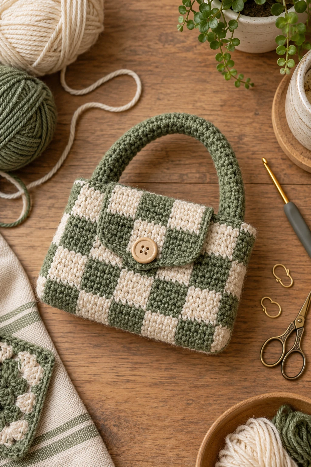 Checkerboard Mini Bag — crochet mini bag style outfit