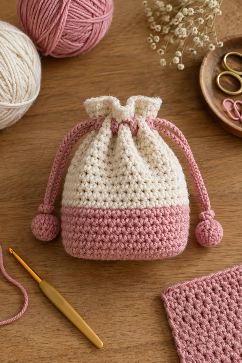 Crochet Mini Bag Pattern Free: Simple Drawstring — crochet mini bag style outfit