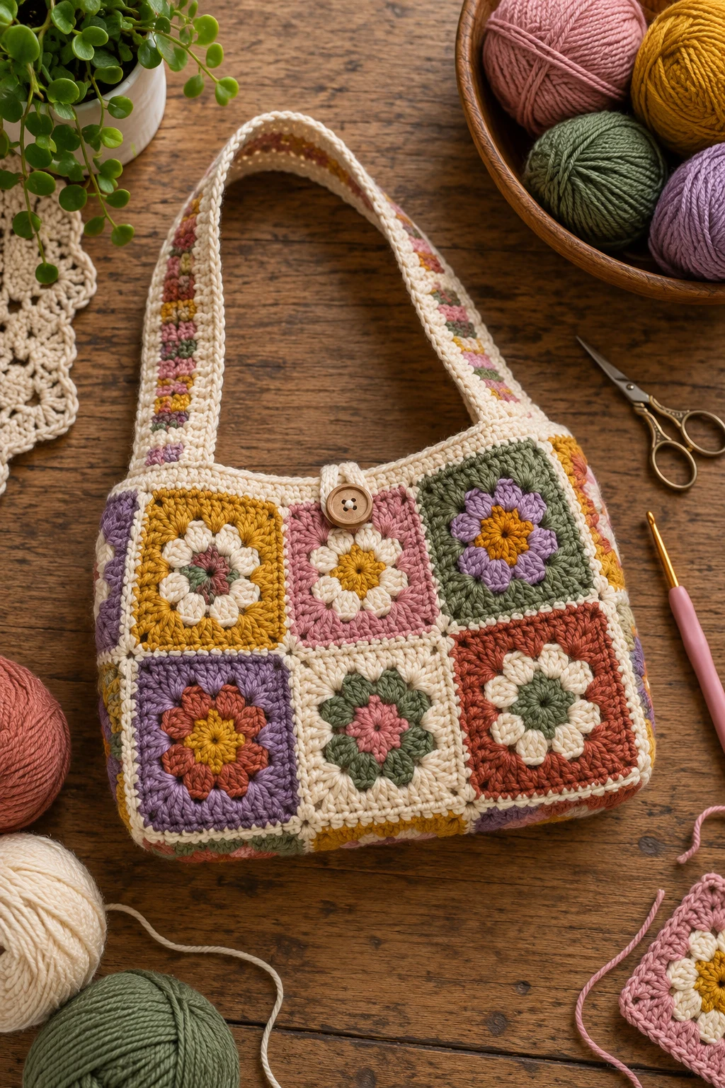 Patchwork Retro Bag — crochet mini bag style outfit
