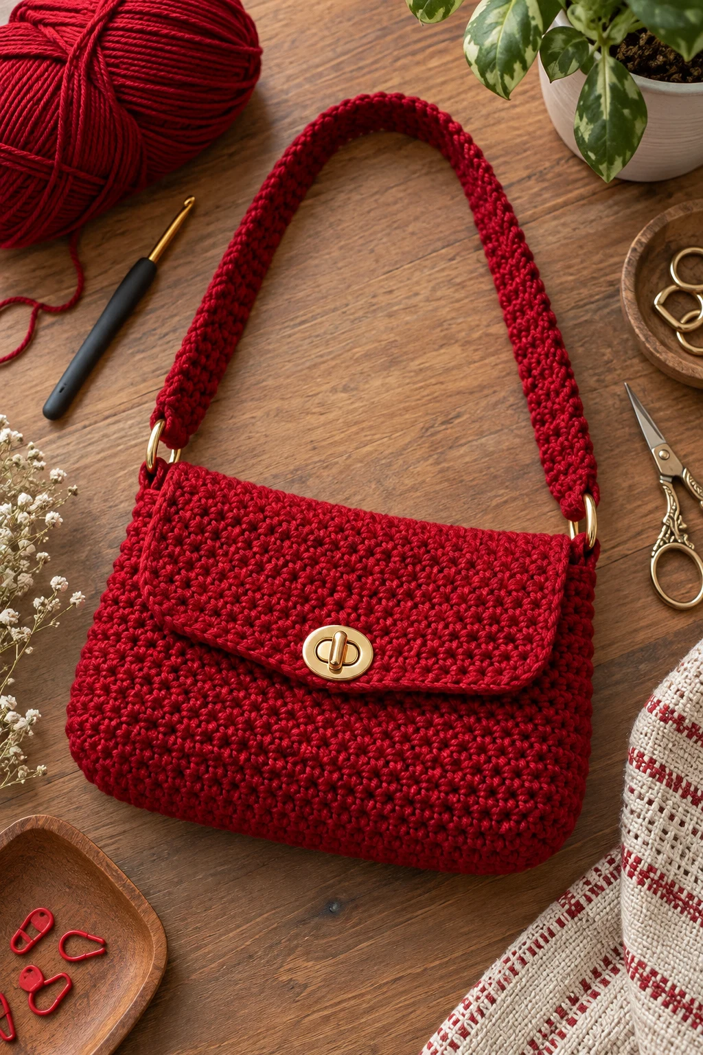 Cherry Red Shoulder Bag — crochet mini bag style outfit
