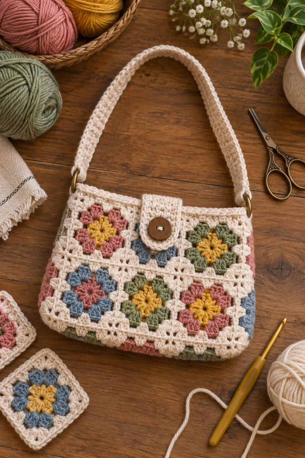 Granny Square Mini Purse — crochet mini bag style outfit