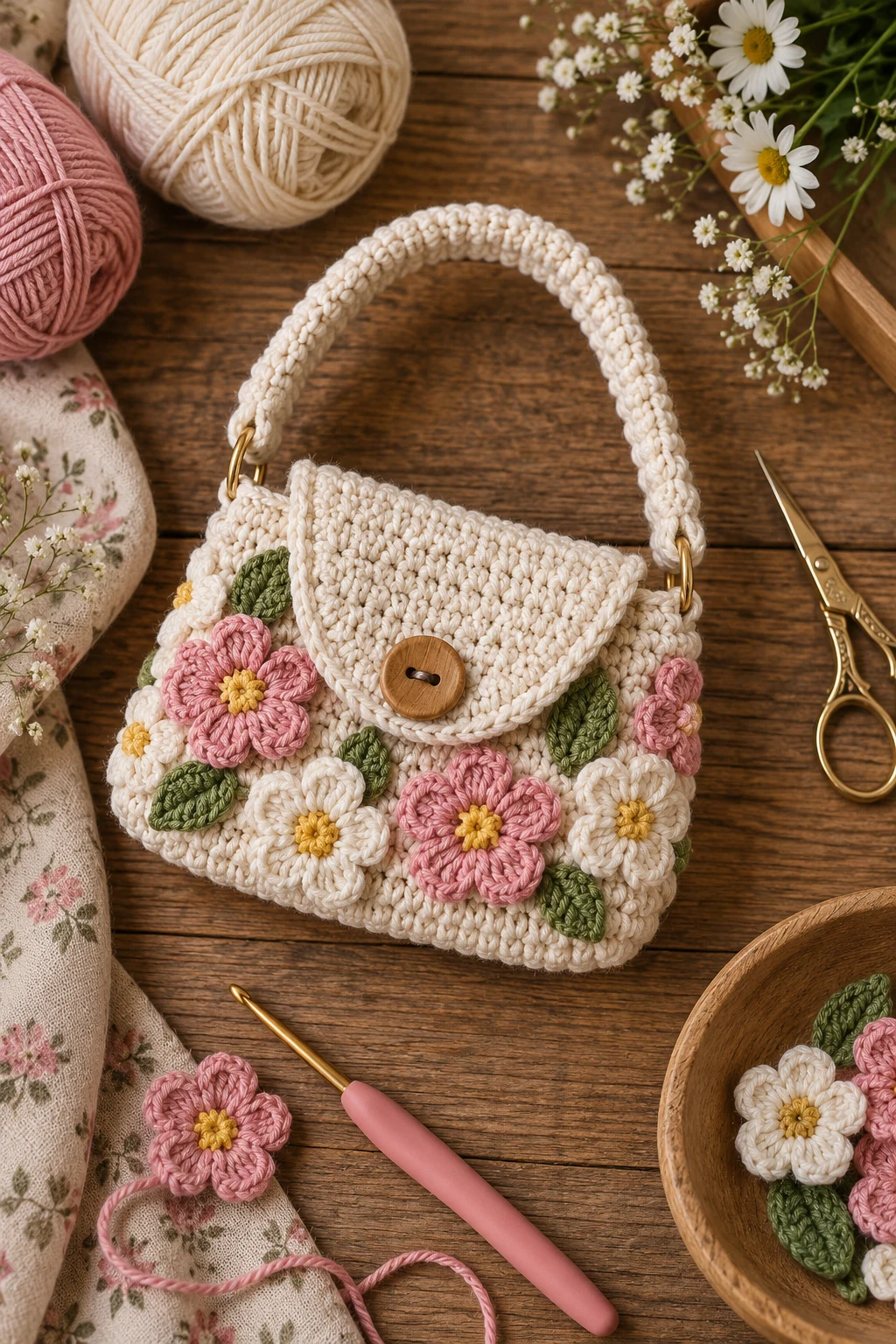 Floral Crochet Mini Bag — crochet mini bag style outfit
