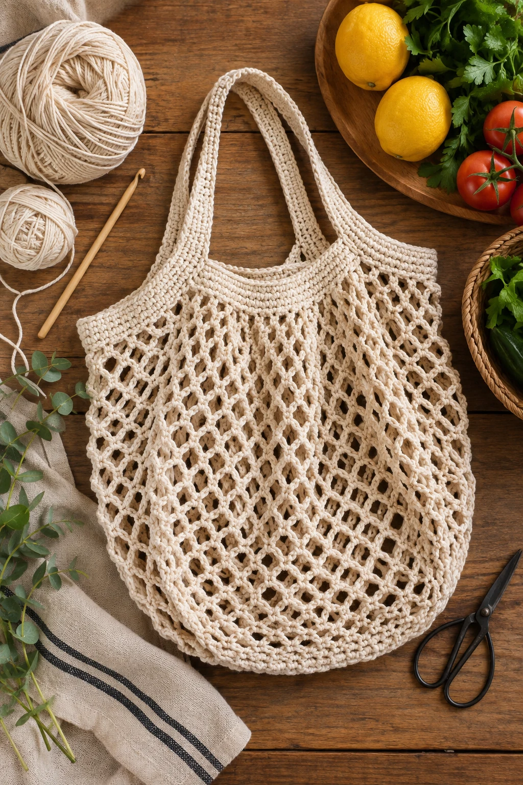 Classic Natural-Market Crochet Net Bag — crochet net bag style outfit