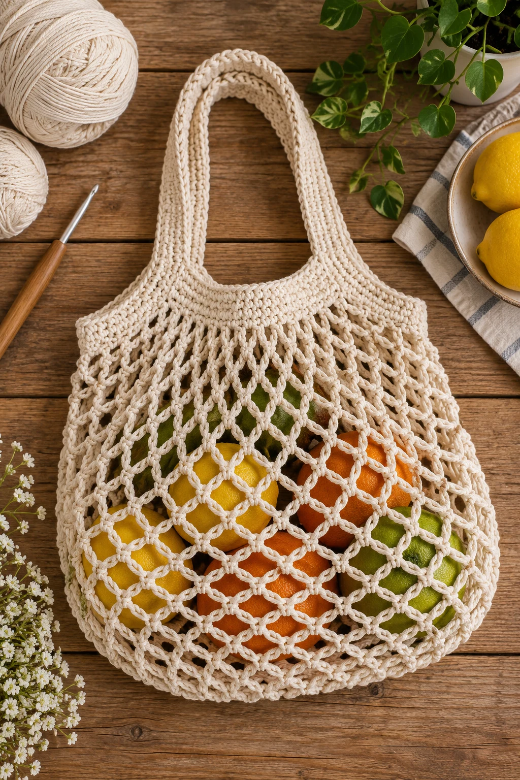 Crochet Net Bag With Handle — crochet net bag style outfit