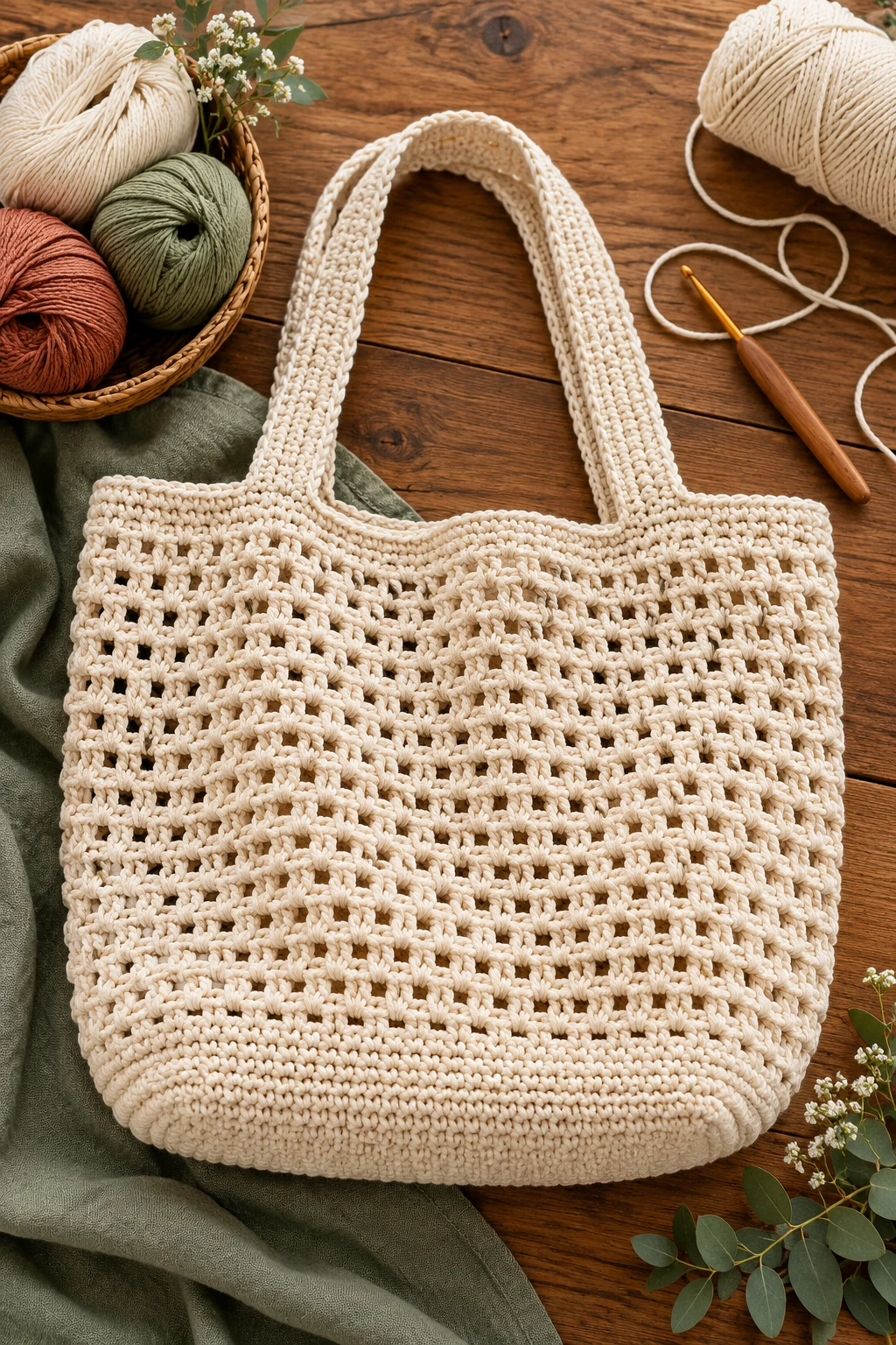 Classic Everyday Market Tote — crochet pattern bag style outfit