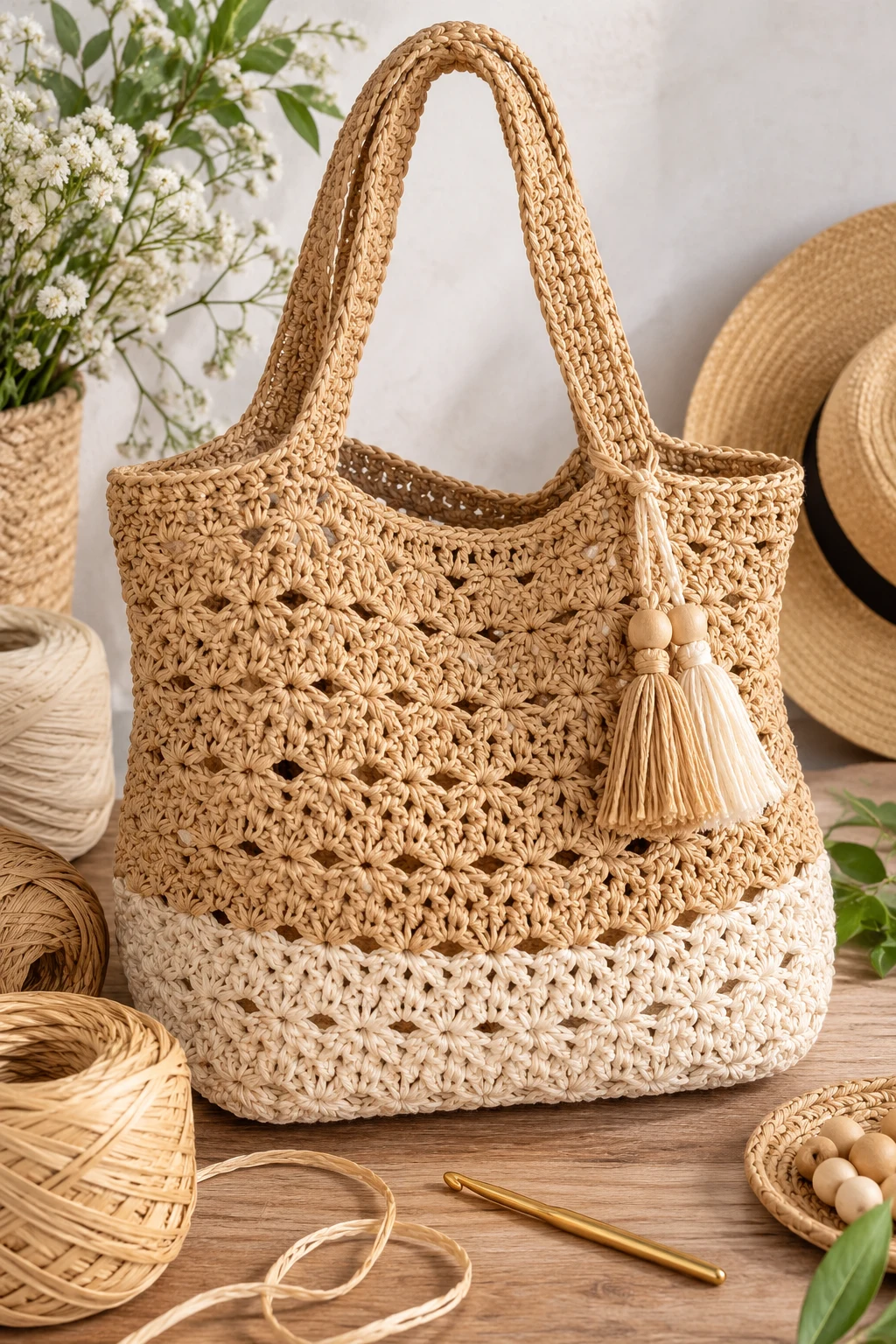 Raffia-Style Summer Tote — crochet pattern bag style outfit