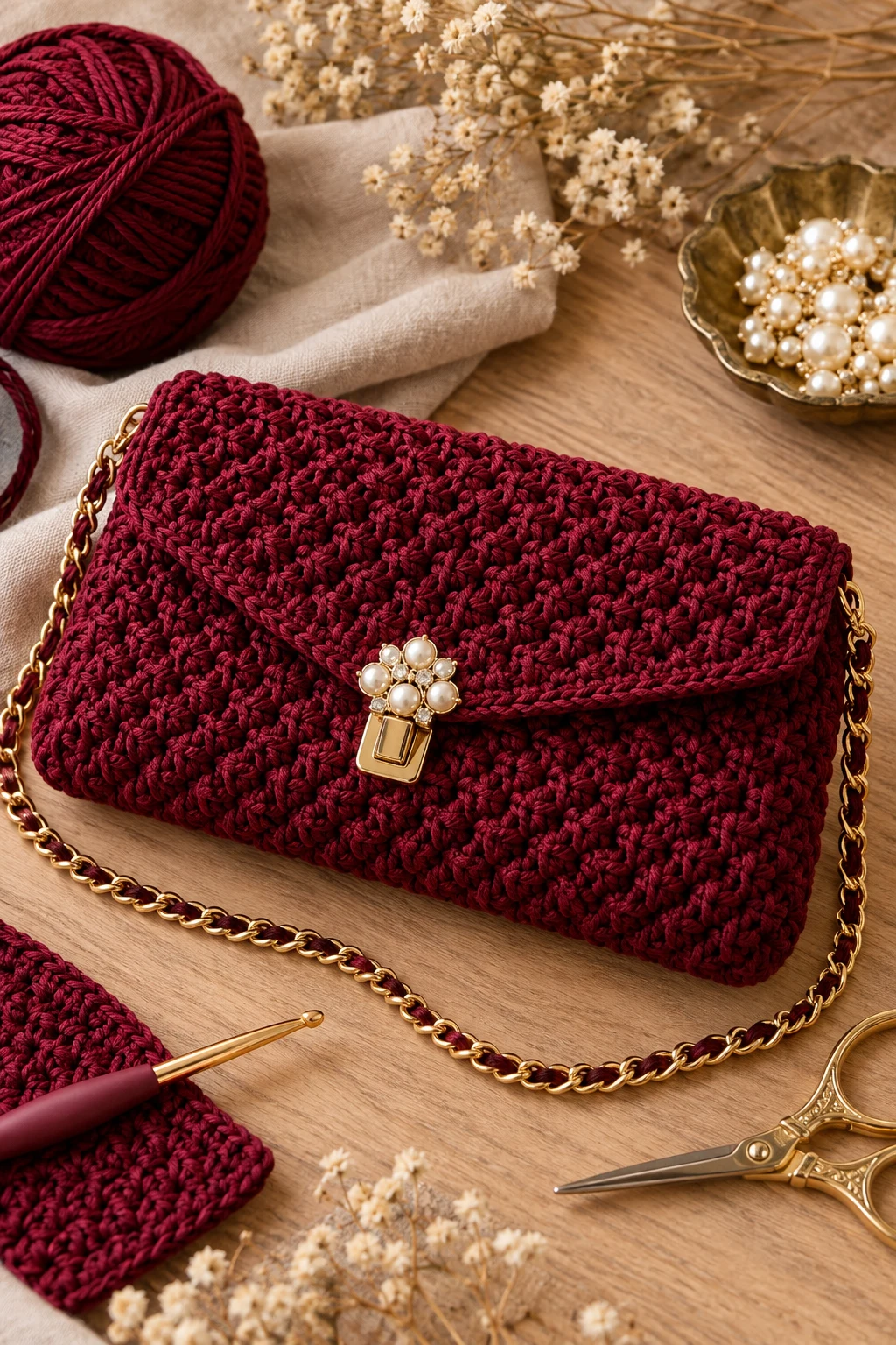 Burgundy Evening Clutch — crochet pattern bag style outfit