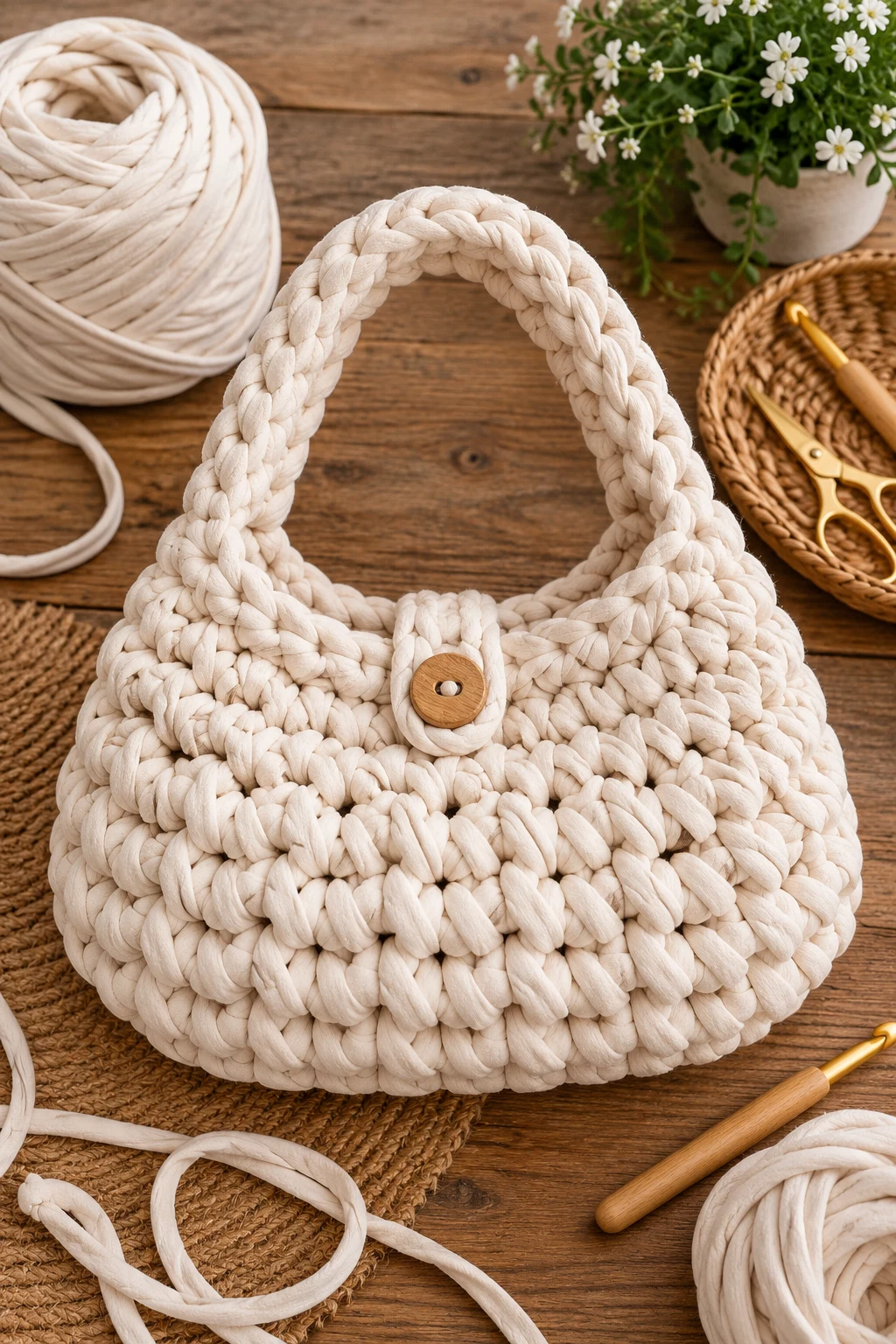 Chunky T-Shirt Yarn Handbag — crochet pattern bag style outfit