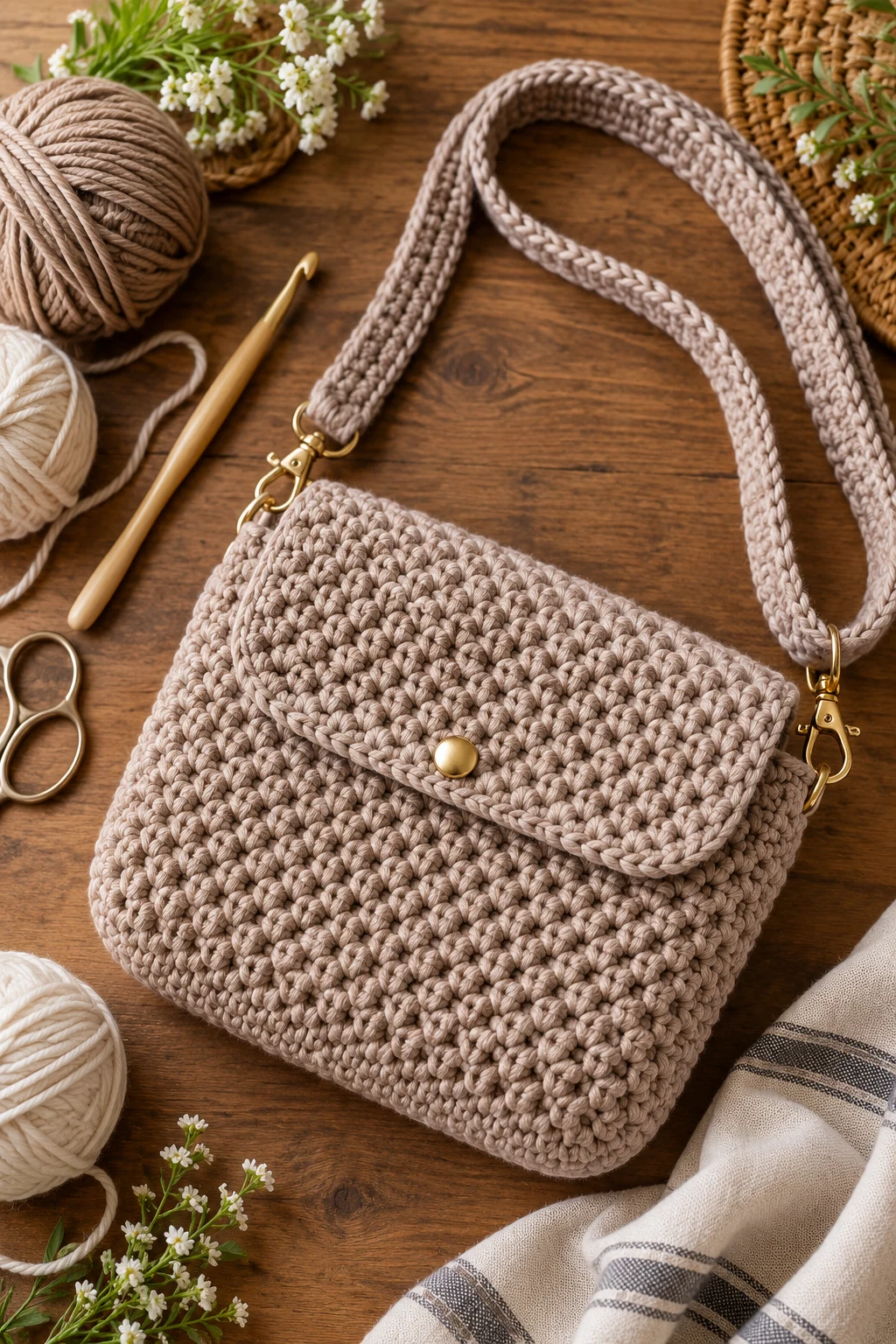 Textured Moss-Stitch Crossbody — crochet pattern bag style outfit