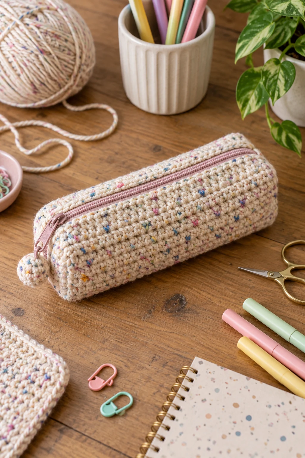 Speckled Crochet Pencil Case — crochet pencil bag style outfit