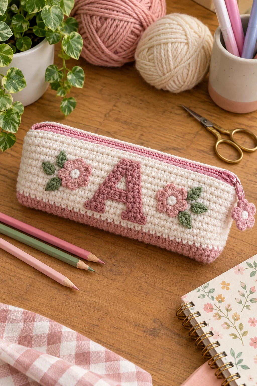 Personalized Initial Crochet Pencil Bag — crochet pencil bag style outfit