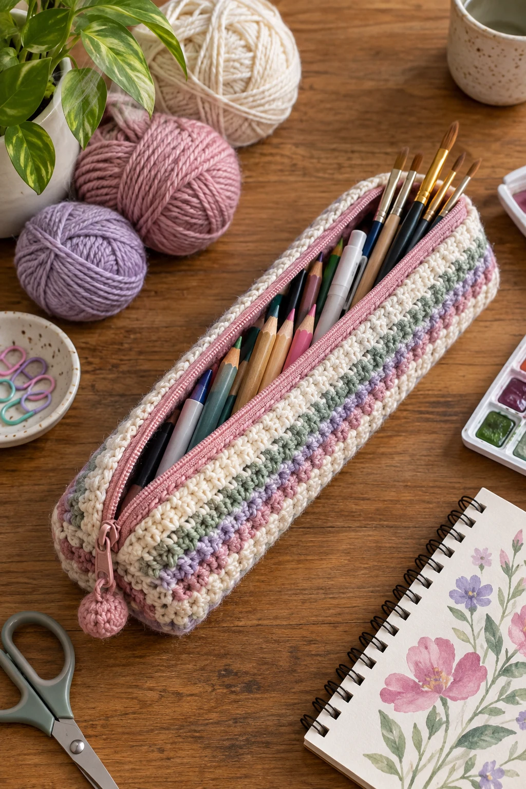 Long Crochet Pencil Case for Art Supplies — crochet pencil bag style outfit