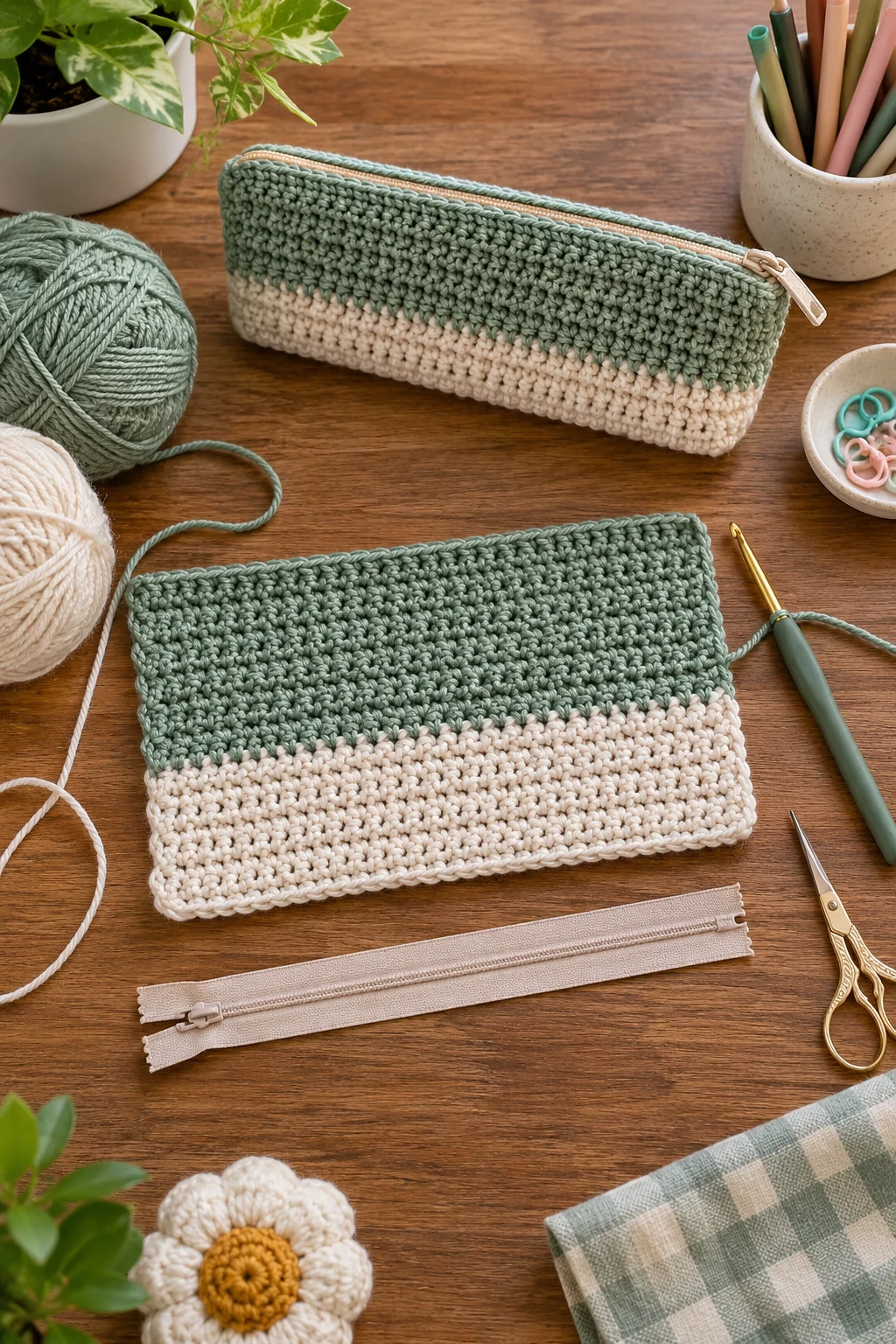 Quick Crochet Pencil Bag From a Simple Rectangle — crochet pencil bag style outfit