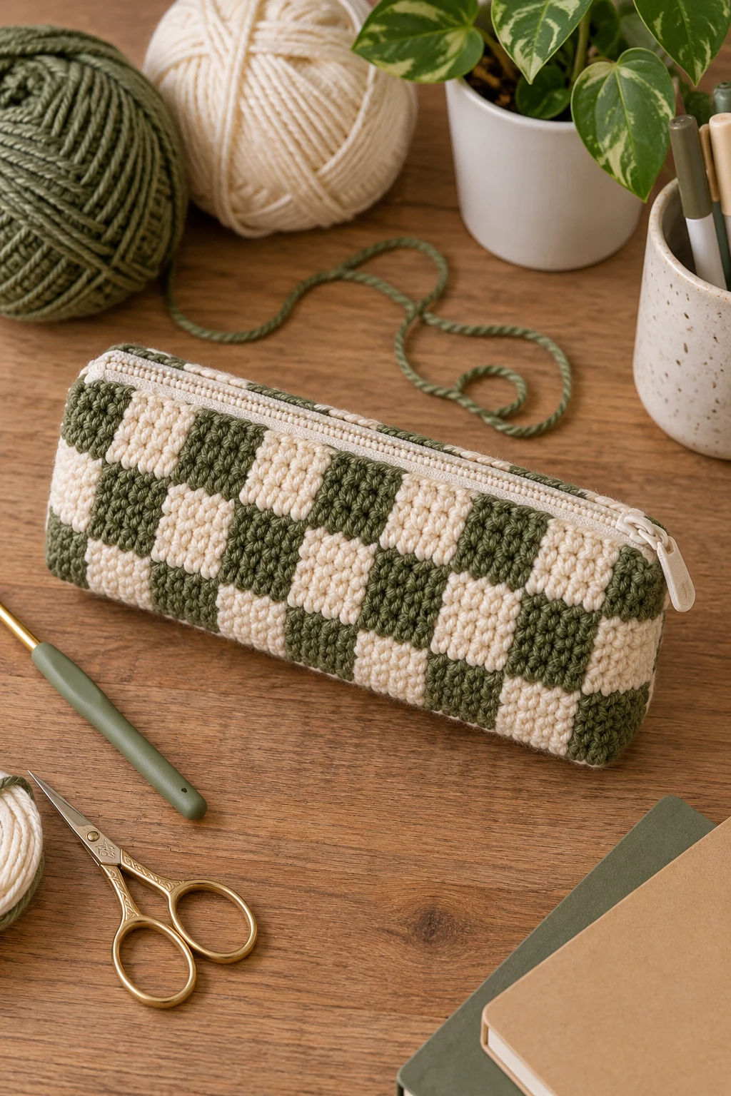 Checkerboard Crochet Pencil Case — crochet pencil bag style outfit