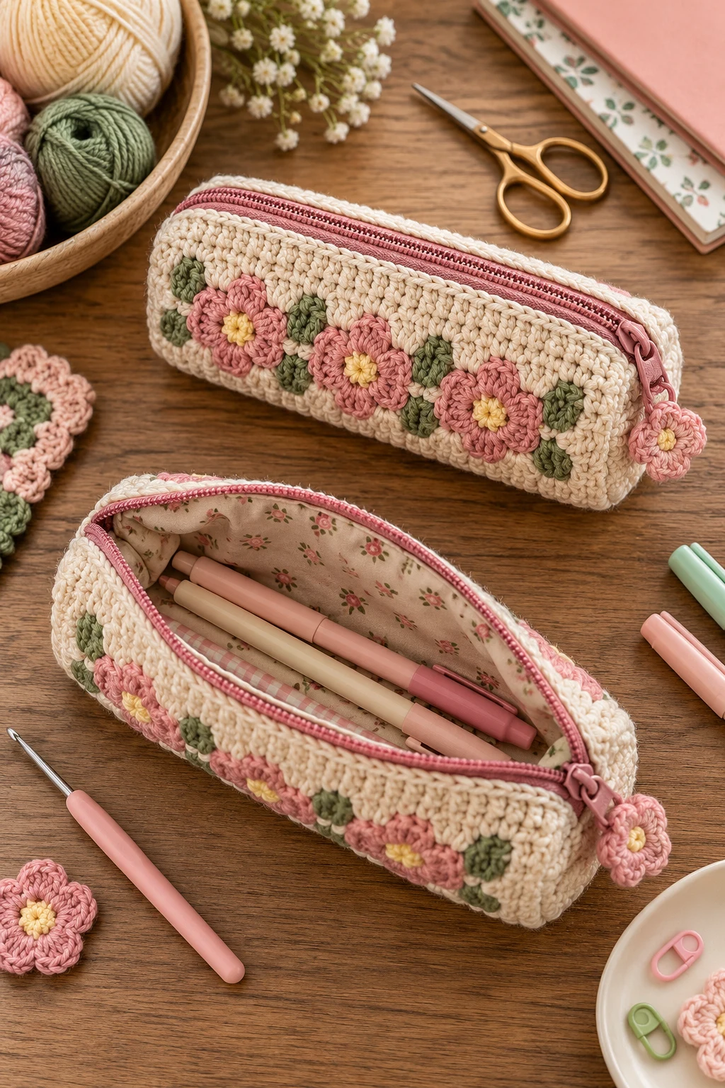 Crochet Pencil Bag With Zipper and Lining — crochet pencil bag style outfit