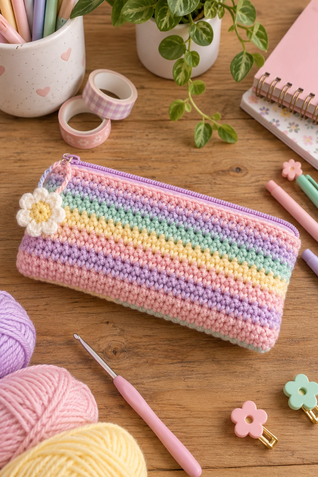 Pastel Pencil Pouch for a Cute Desk — crochet pencil bag style outfit