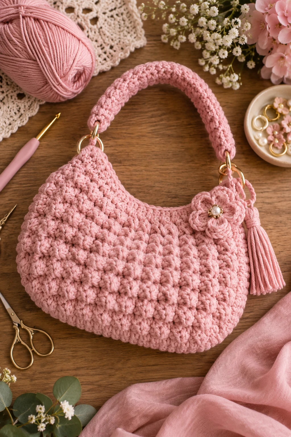 Blush Pink Crochet Pink Bag — crochet pink bag style outfit
