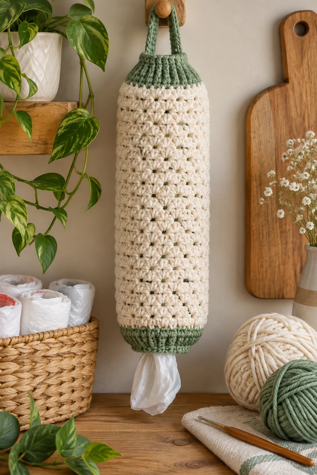 Classic Cotton Crochet Bag Holder — crochet plastic bag holder free pattern style outfit