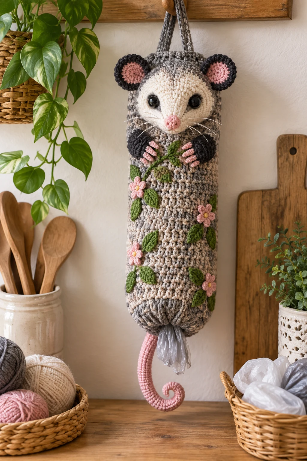 Premium Possum Plastic Bag Holder With PDF-Friendly Construction — crochet plastic bag holder free pattern style outfit