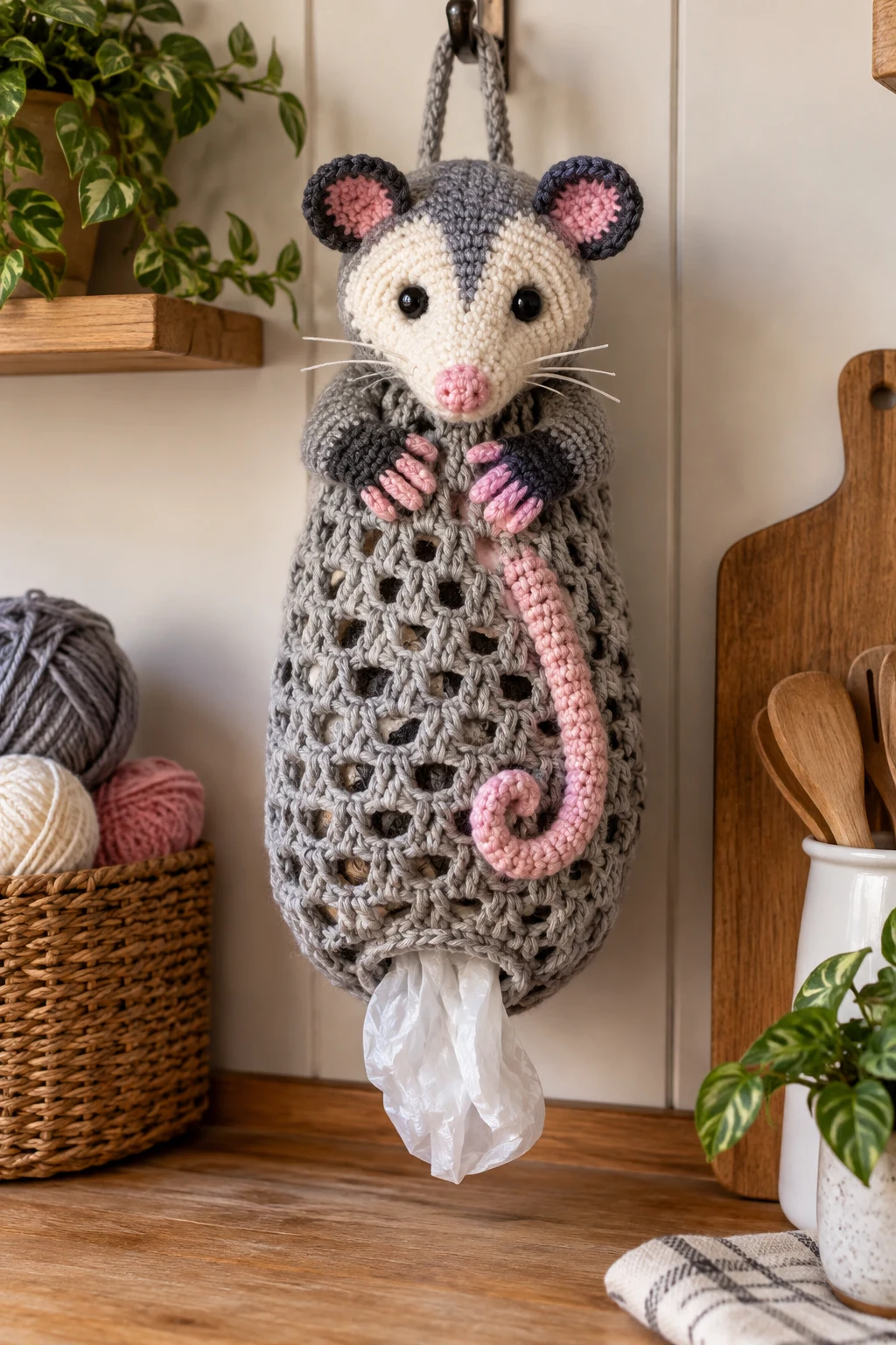 Possum-Inspired Crochet Bag Holder — crochet plastic bag holder free pattern style outfit