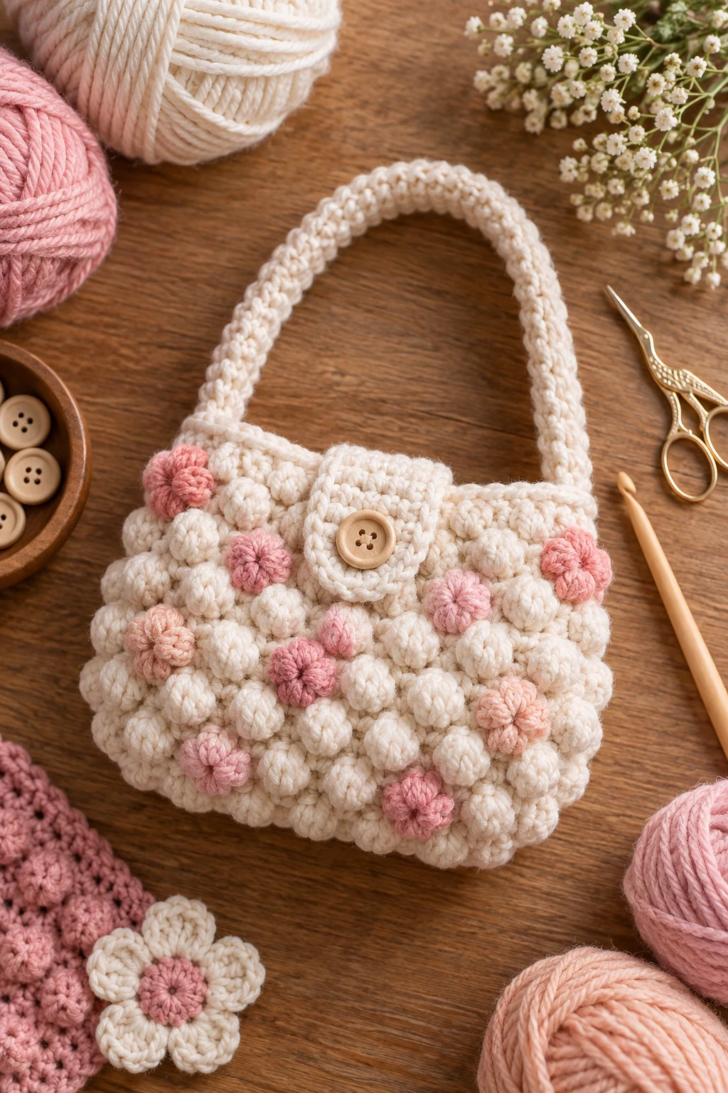 Mini Crochet Popcorn Bag — crochet popcorn bag style outfit