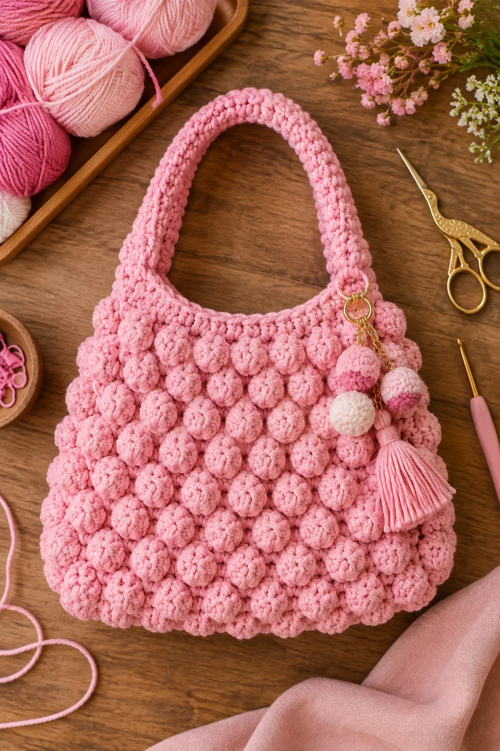 Pink Candy Popcorn Bag — crochet popcorn bag style outfit