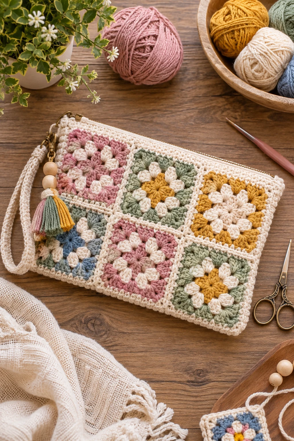 Granny Square Crochet Pouch Bag — crochet pouch bag style outfit
